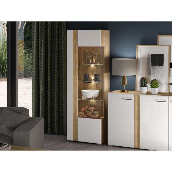 Vitrineskap Adagio 65x196 cm - Hvit høyglans