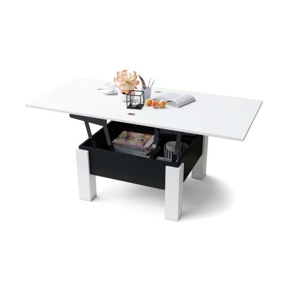 Sofabord Oslo 80-160 cm - hvit matt - svart matt