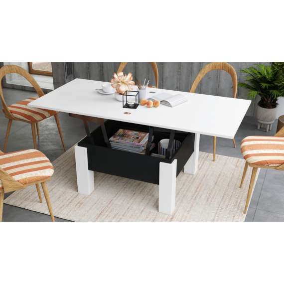 Sofabord Oslo 80-160 cm - hvit matt - svart matt