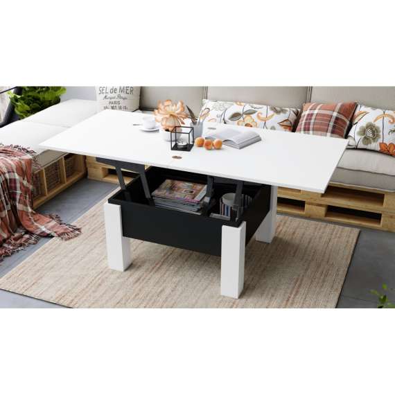 Sofabord Oslo 80-160 cm - hvit matt - svart matt