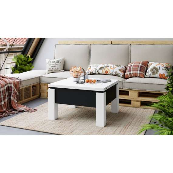 Sofabord Oslo 80-160 cm - hvit matt - svart matt