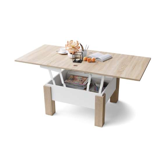 Sofabord Oslo 80-160 cm - eik sonoma - hvit matt