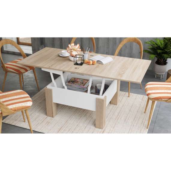 Sofabord Oslo 80-160 cm - eik sonoma - hvit matt