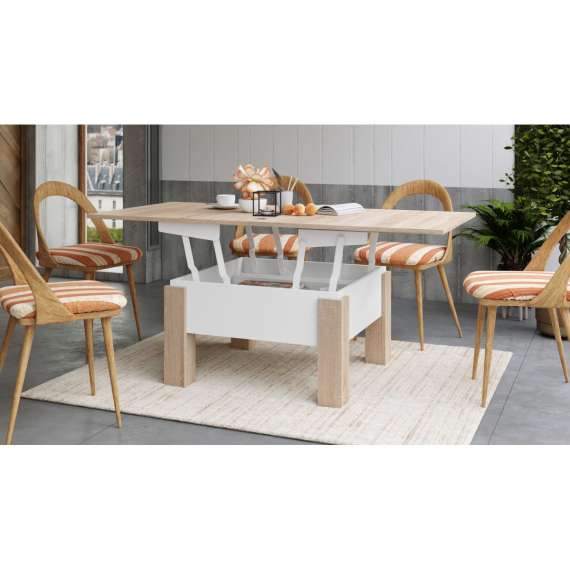 Sofabord Oslo 80-160 cm - eik sonoma - hvit matt