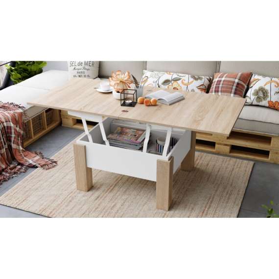 Sofabord Oslo 80-160 cm - eik sonoma - hvit matt