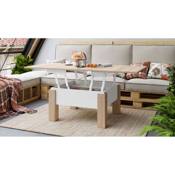 Sofabord Oslo 80-160 cm - eik sonoma - hvit matt