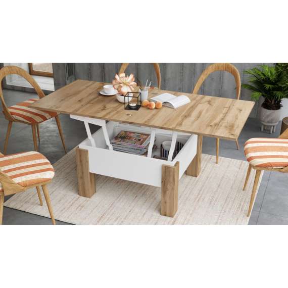 Sofabord Oslo 80-160 cm - eik wotan - hvit matt