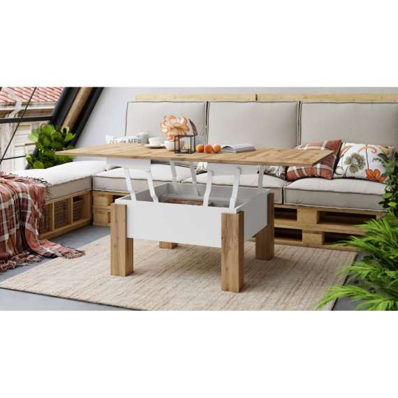 Sofabord Oslo 80-160 cm - eik wotan - hvit matt