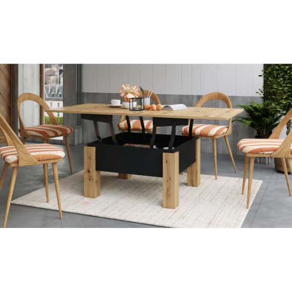 Sofabord Oslo 80-160 cm - eik artisan - svart