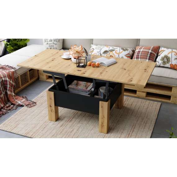 Sofabord Oslo 80-160 cm - eik artisan - svart