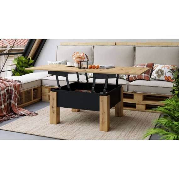 Sofabord Oslo 80-160 cm - eik artisan - svart