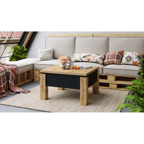 Sofabord Oslo 80-160 cm - eik artisan - svart