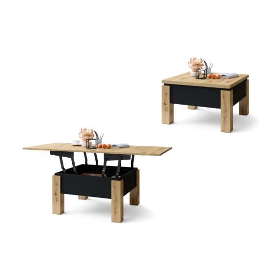 Sofabord Oslo 80-160 cm - eik artisan - svart