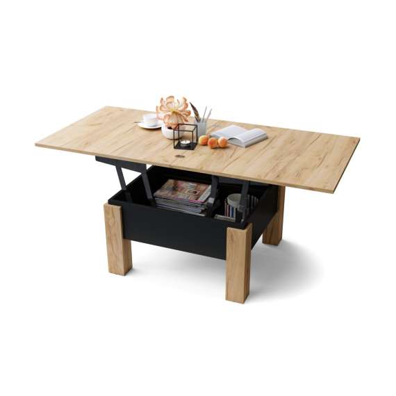 Sofabord Oslo 80-160 cm - eik craft - svart matt