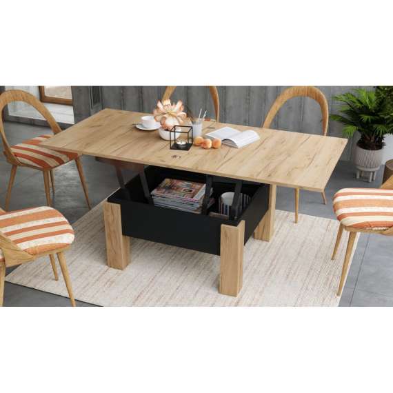 Sofabord Oslo 80-160 cm - eik craft - svart matt