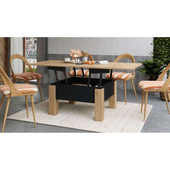 Sofabord Oslo 80-160 cm - eik craft - svart matt