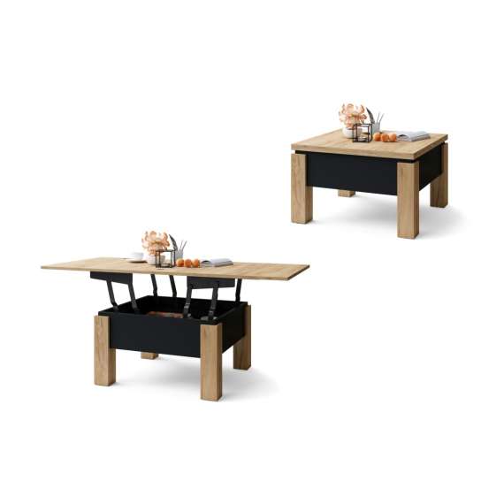 Sofabord Oslo 80-160 cm - eik craft - svart matt