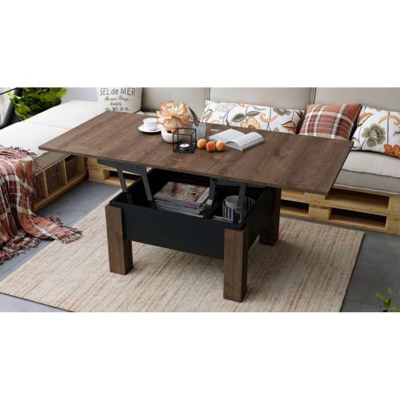 Sofabord Oslo 80-160 cm - eik brun - svart matt