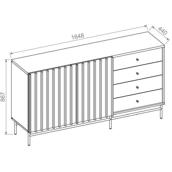 Skjenk Piemonte 165x87 cm - med ben - 3 skuffer - 2 dører