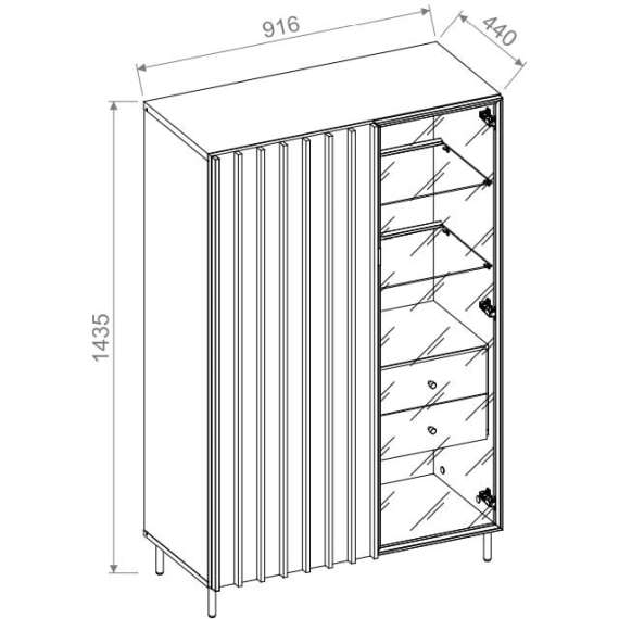 Vitrineskap Piemonte 92x144 cm - med ben - Glassdør