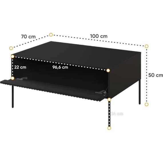 Stuebord Trend 100x49 cm - metallben - Svart matt
