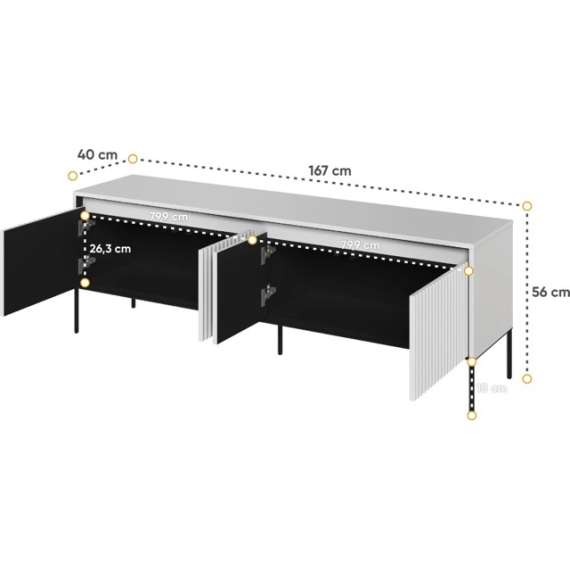 Tv-benk Trend 167x56 cm - 4 dører - Hvit matt