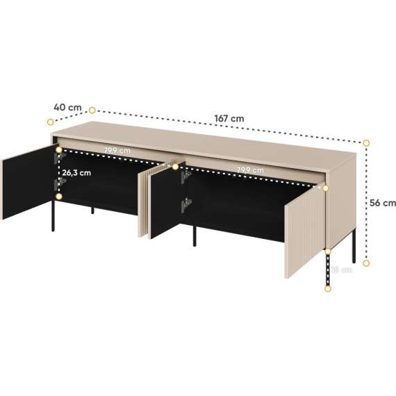 Tv-benk Trend 167x56 cm - metallben - Beige