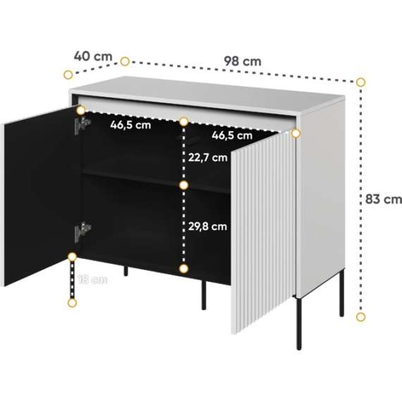 Skap Trend 98x82 cm - metallben - 2 dører - Hvit matt