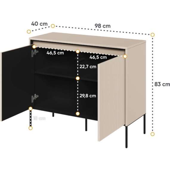 Skap Trend 98x82 cm - metallben - 2 dører - Beige