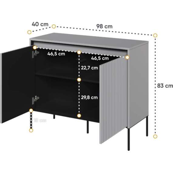 Skap Trend 98x82 cm - metallben - 2 dører - Grå