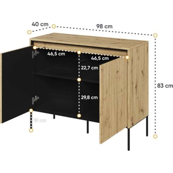 Skap Trend 98x82 cm - metallben - 2 dører - Eikelook