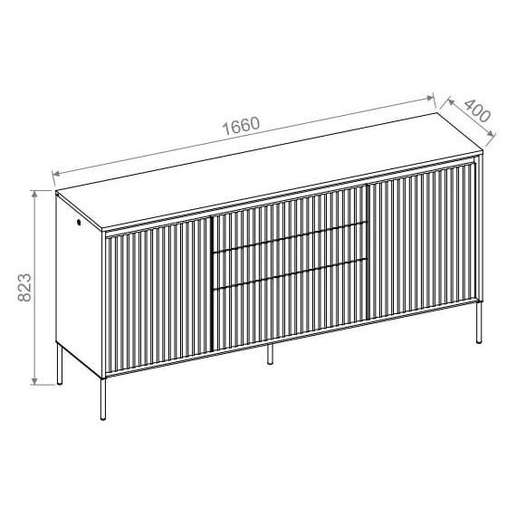 Skjenk Trend 166x82 cm - 2 dører - 3 skuffer - Hvit matt