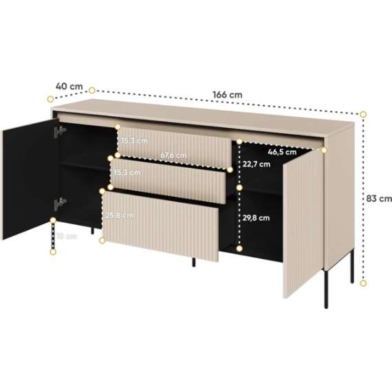 Skjenk Trend 166x82 cm - 2 dører - 3 skuffer - Beige