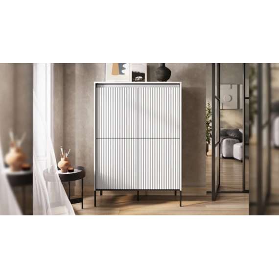 Skap Trend 98x140 cm - metallben - 4 dører - Hvit matt