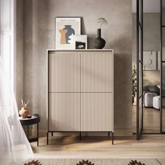 Skap Trend 98x140 cm - metallben - 4 dører - Beige
