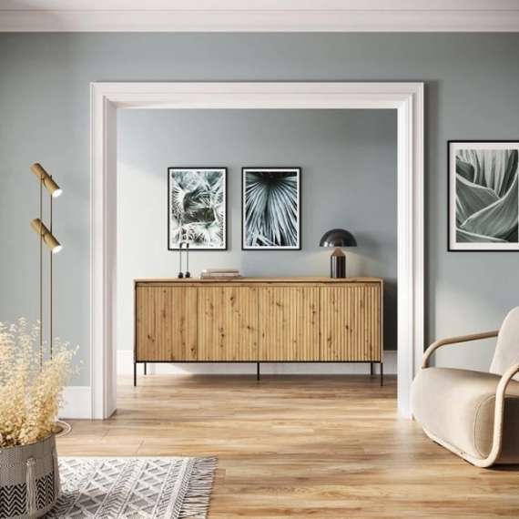 Skjenk Trend 193x82 cm - metallben - 4 dører - Eik