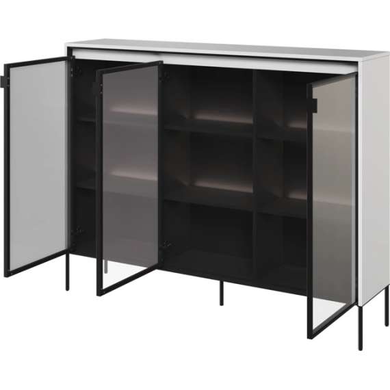 Skjenk Trend 150x118 cm - metallben - Glassdører - Hvit matt
