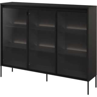 Skjenk Trend 150x118 cm - metallben - Glassdører - Svart matt