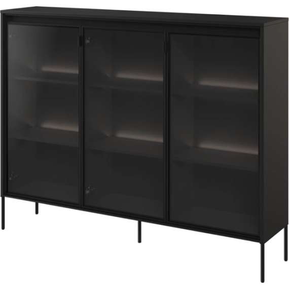 Skjenk Trend 150x118 cm - metallben - Glassdører - Svart matt
