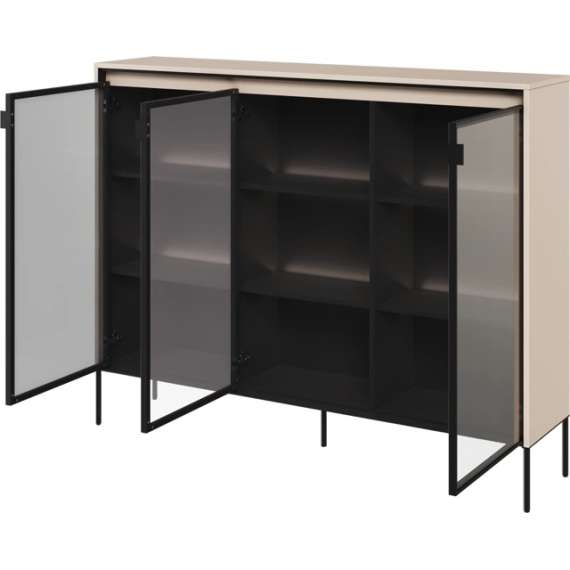 Skjenk Trend 150x118 cm - metallben - Glassdører - Beige
