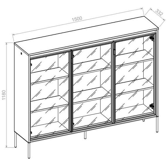 Skjenk Trend 150x118 cm - metallben - Glassdører - Eik