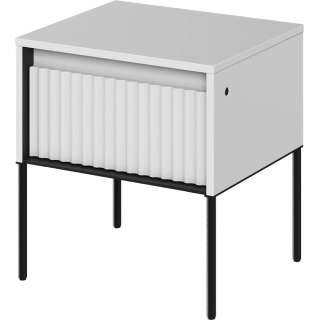 Nattbord Trend 46x49 cm - metallben - skuff - Hvit matt