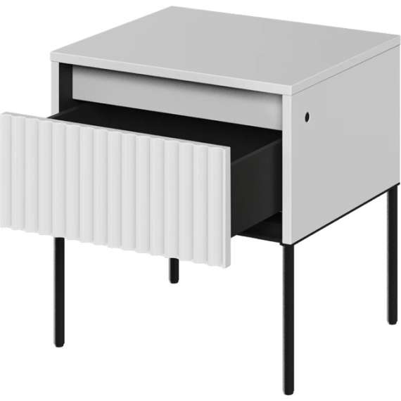 Nattbord Trend 46x49 cm - metallben - skuff - Hvit matt