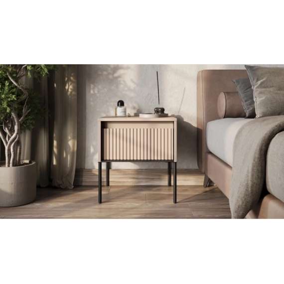 Nattbord Trend 46x49 cm - metallben - skuff - Beige