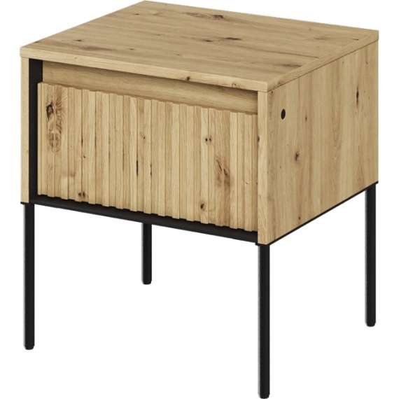 Nattbord Trend 46x49 cm - metallben - skuff - Eik artisan