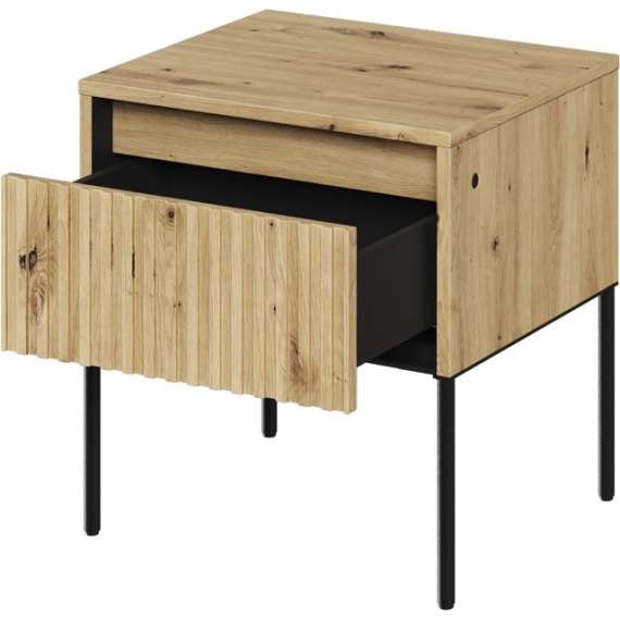 Nattbord Trend 46x49 cm - metallben - skuff - Eik artisan