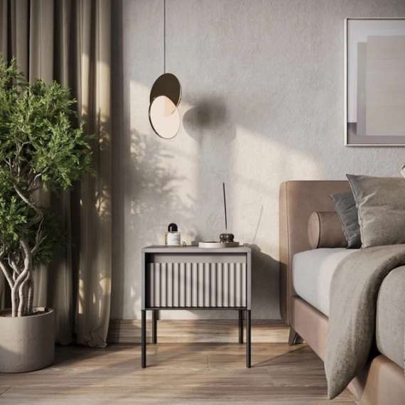 Nattbord Trend 46x49 cm - metallben - skuff - Grå