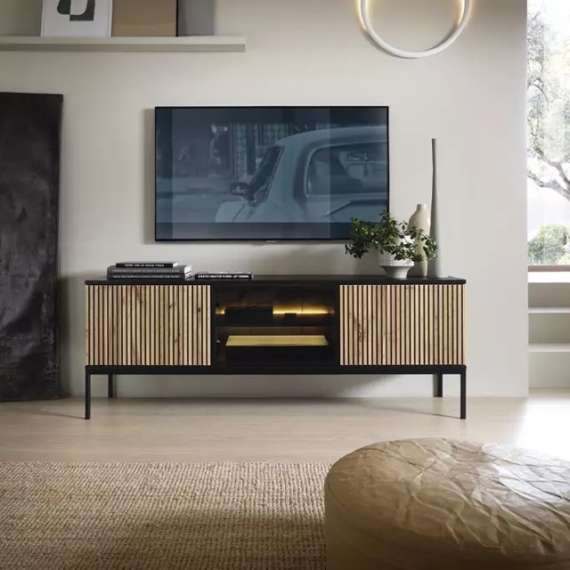 TV-benk Sento 154x56 cm - med ben - 2 dører - med belysning