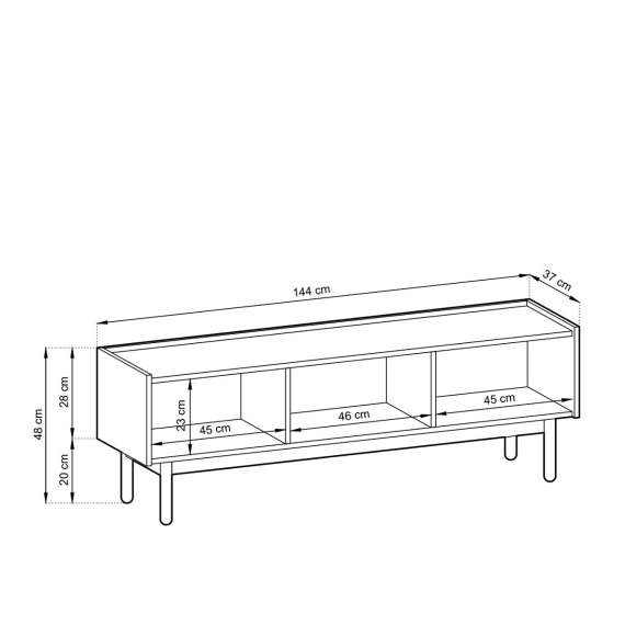 Tv-benk Boho 144x48 cm - Eik - Hvit marmorlook