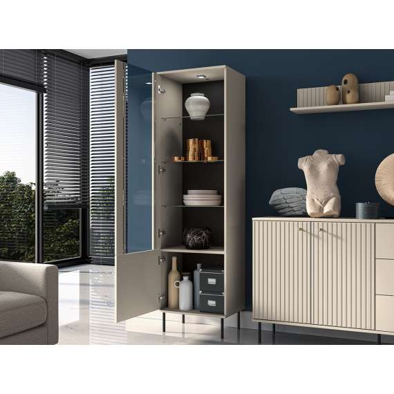Vitrineskap SOPHIE 55 x190 cm - caskmere - 1 dør - riller